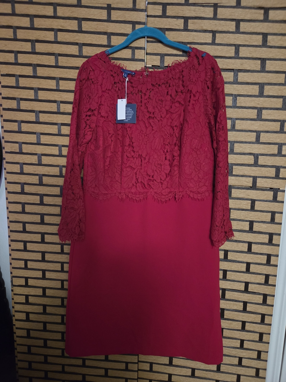 Talbots Red Lace Long-Sleeve Shift Dress